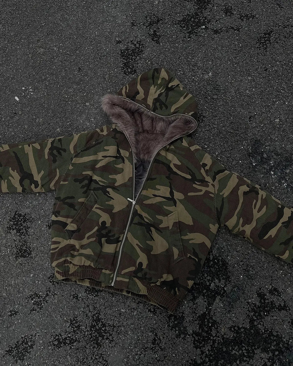 Camo Faux Fur Lined Bomber Jacket | Flation Streetwear