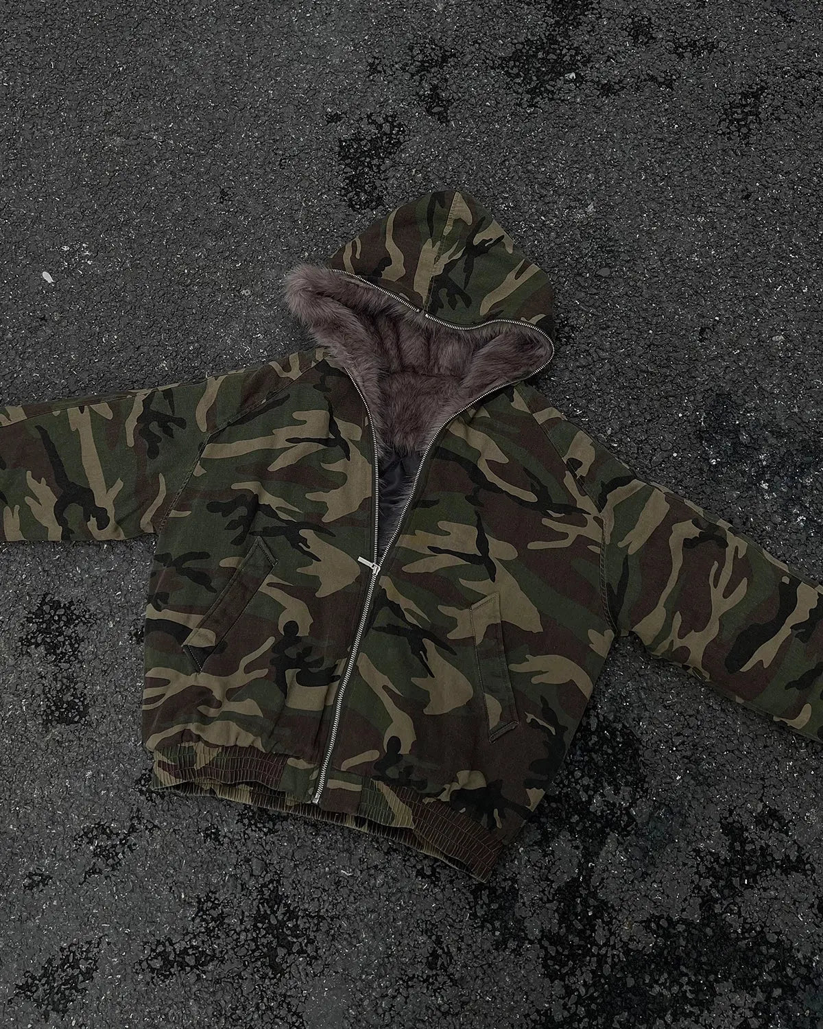 Camo Faux Fur Lined Bomber Jacket | Flation Streetwear