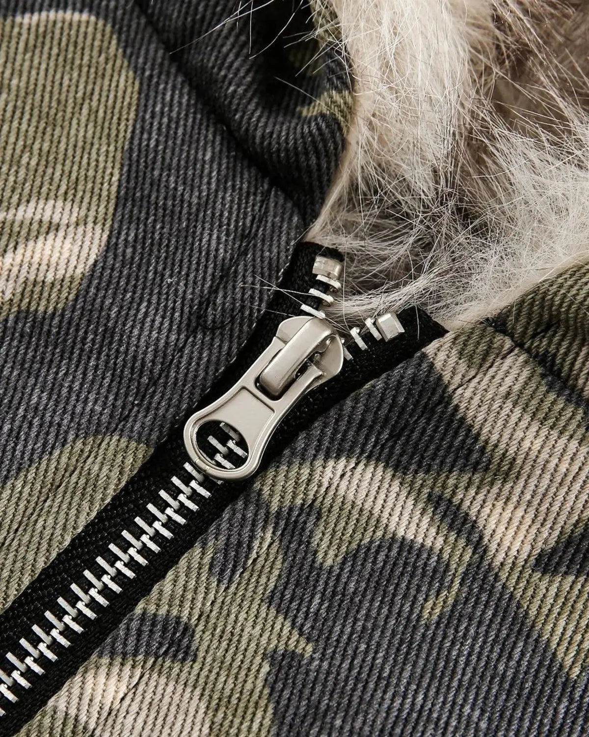 Camo Faux Fur Padded Hooded Jacket | Flation Streetwear