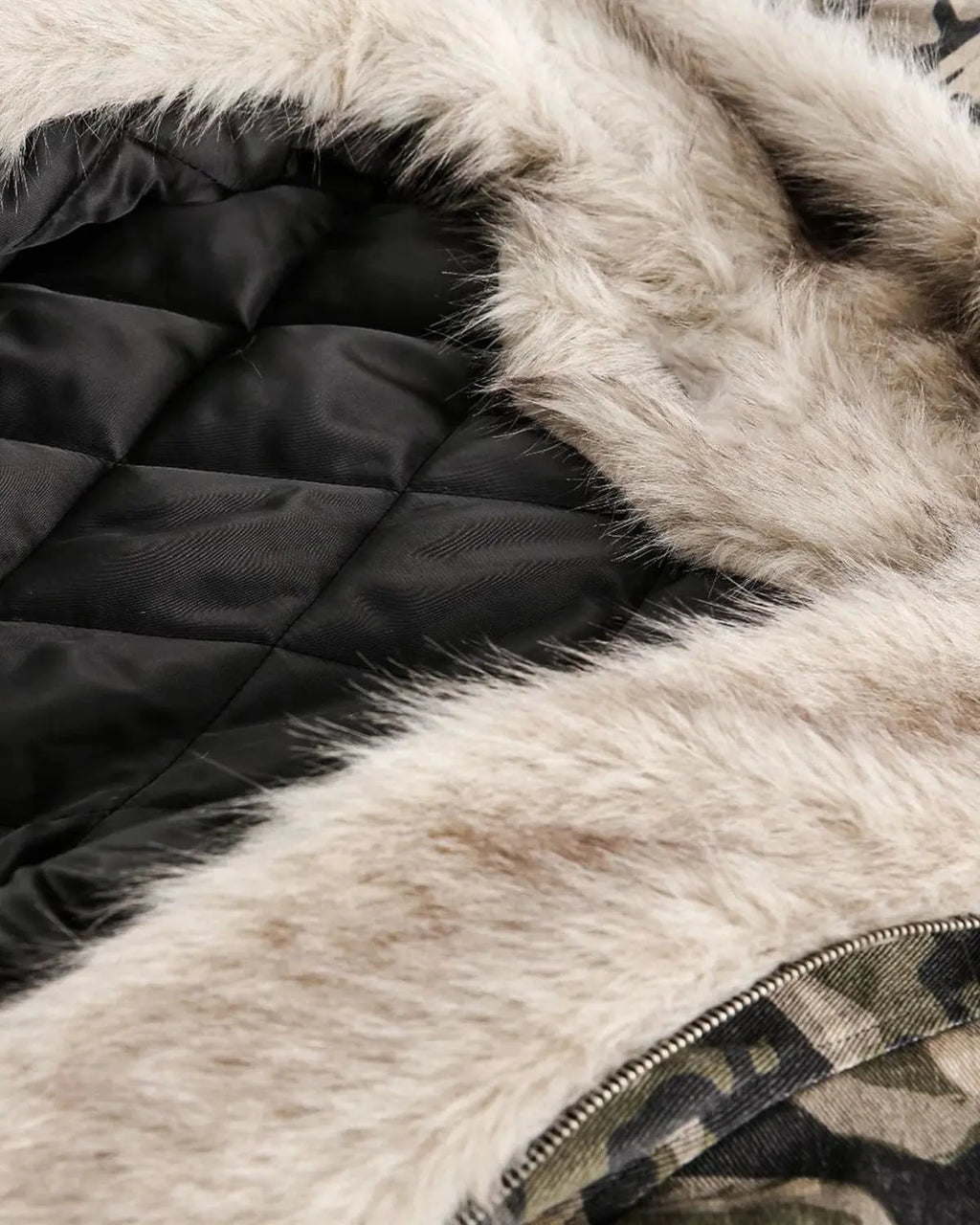 Camo Faux Fur Padded Hooded Jacket | Flation Streetwear