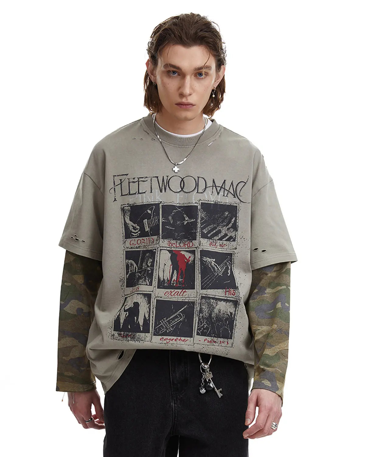 Camo Sleeve Layered Graphic T-Shirt | Flation Streetwear