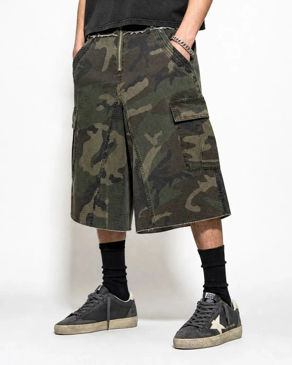 Camo Utility Longline Shorts | Flation Streetwear