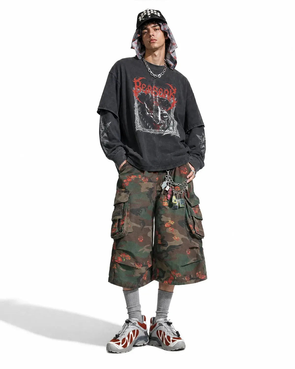 Floral Camo Cargo Longline Shorts | Flation Streetwear