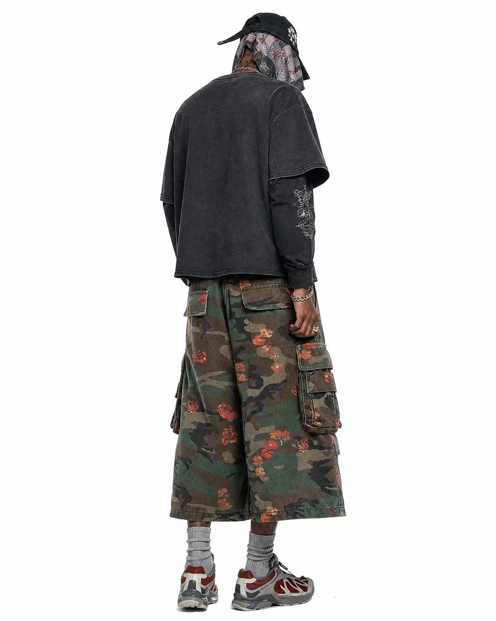 Floral Camo Cargo Longline Shorts | Flation Streetwear