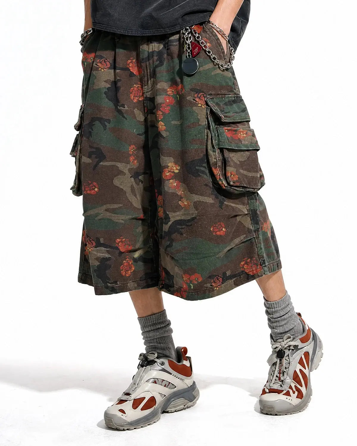 Floral Camo Cargo Longline Shorts | Flation Streetwear
