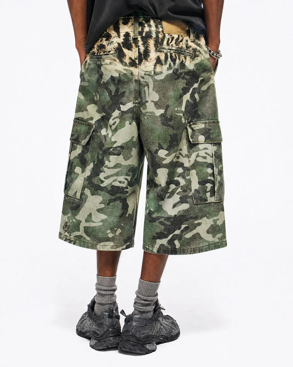 Leopard Camo Cargo Longline Shorts | Flation Streetwear