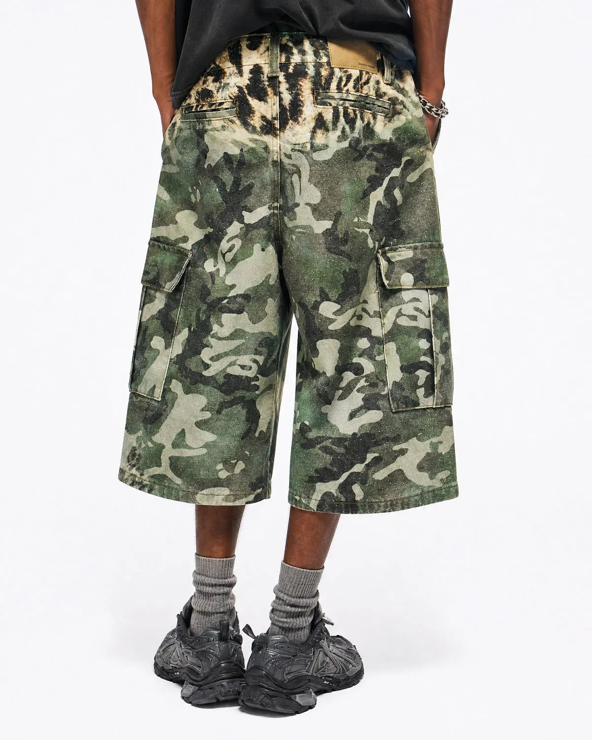 Leopard Camo Cargo Longline Shorts | Flation Streetwear