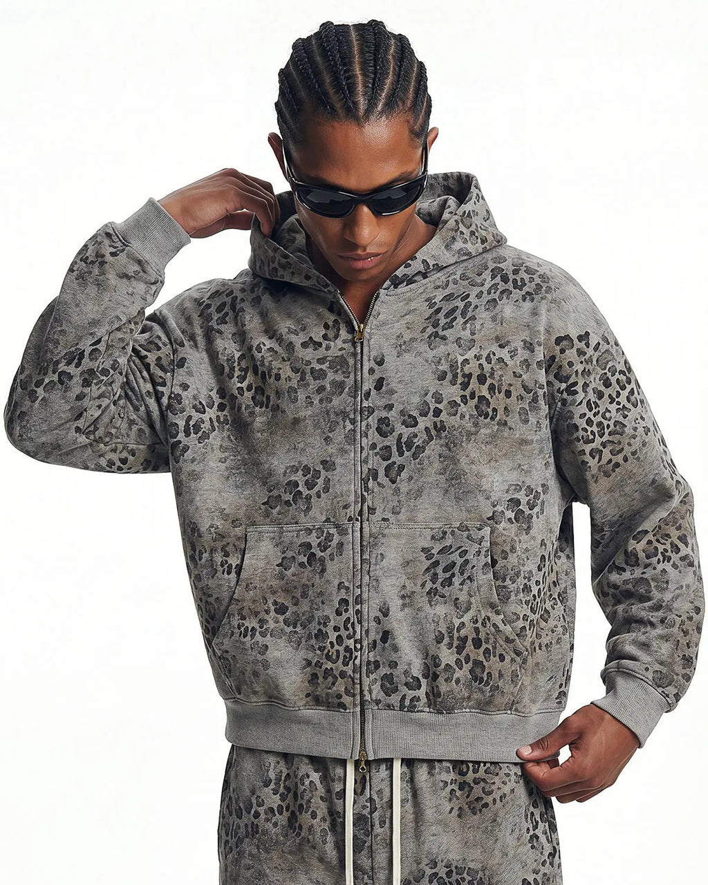 Leopard Print Boxy Zip Up Hoodie | Flation Streetwear