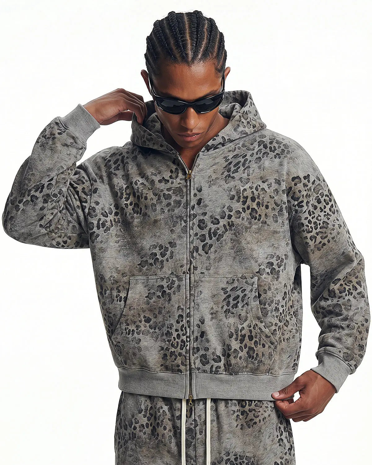Leopard Print Boxy Zip Up Hoodie | Flation Streetwear