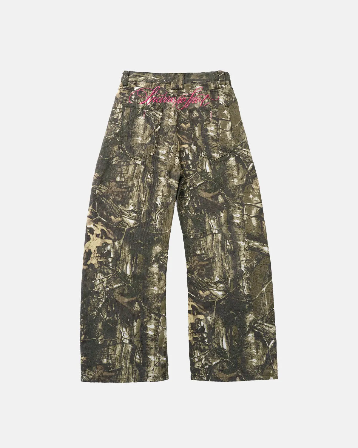 Pink Embroidered Camo Baggy Pants | Flation Streetwear