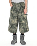Washed Camo Cargo Longline Shorts | Flation Streetwear