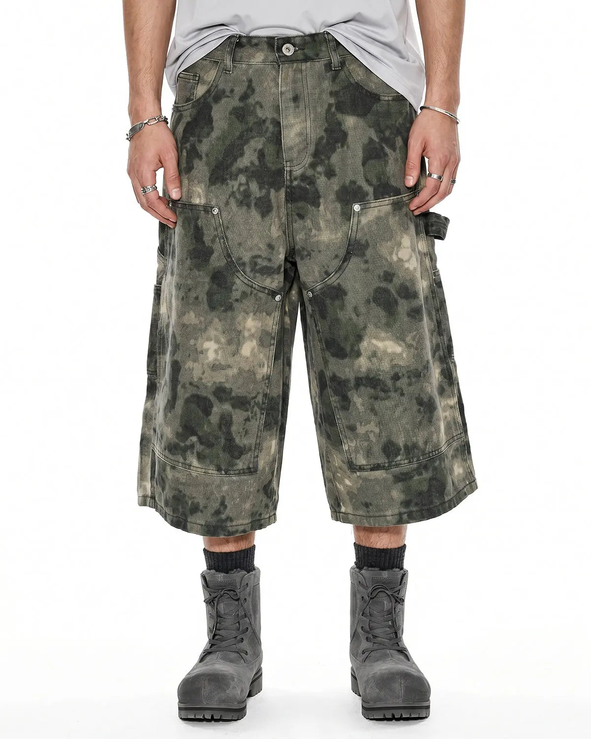 Washed Camo Cargo Longline Shorts | Flation Streetwear