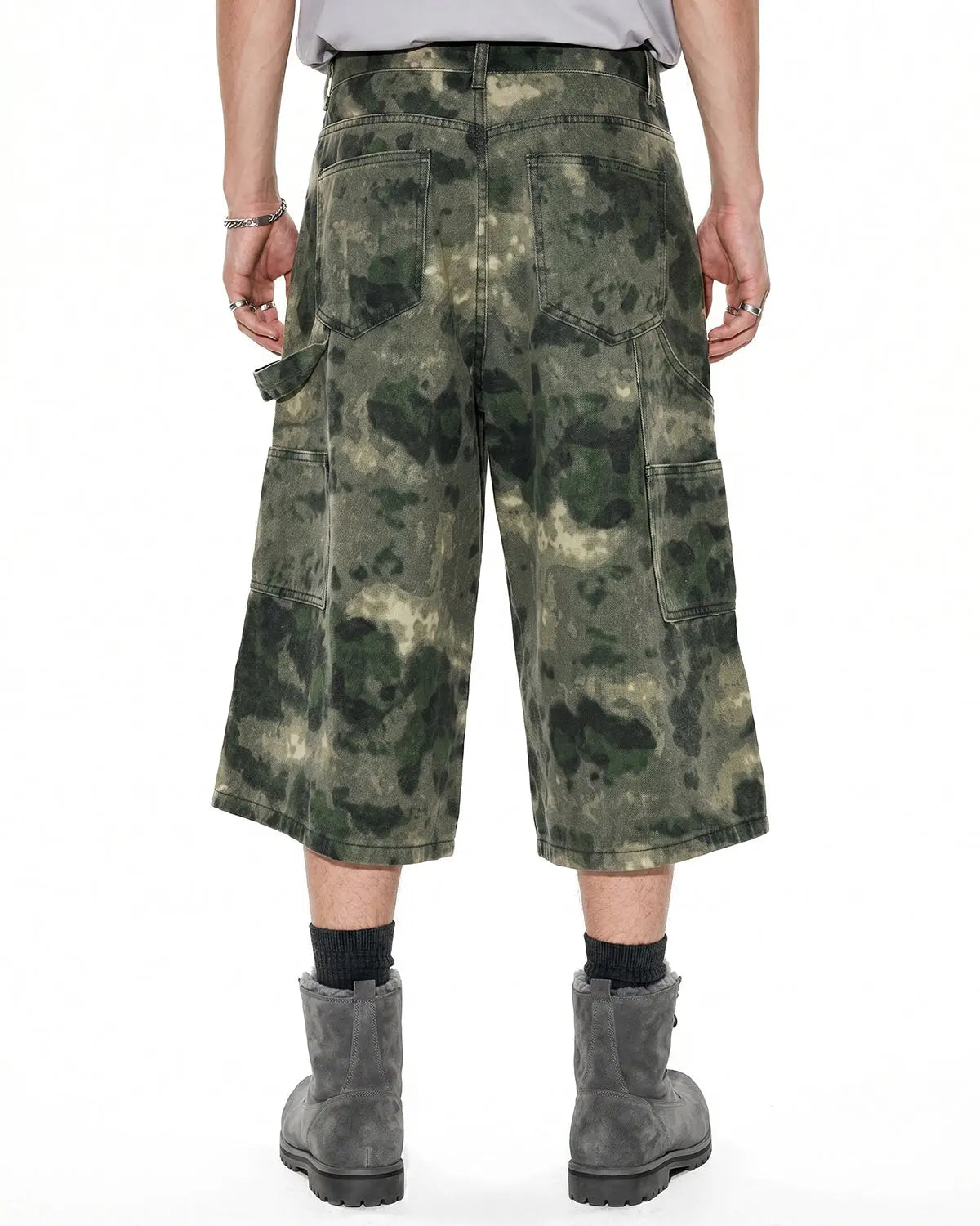 Washed Camo Cargo Longline Shorts | Flation Streetwear