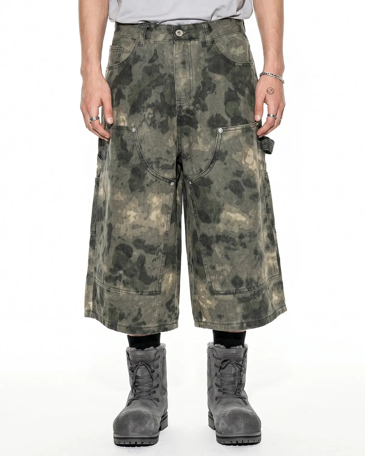Washed Camo Cargo Longline Shorts | Flation Streetwear