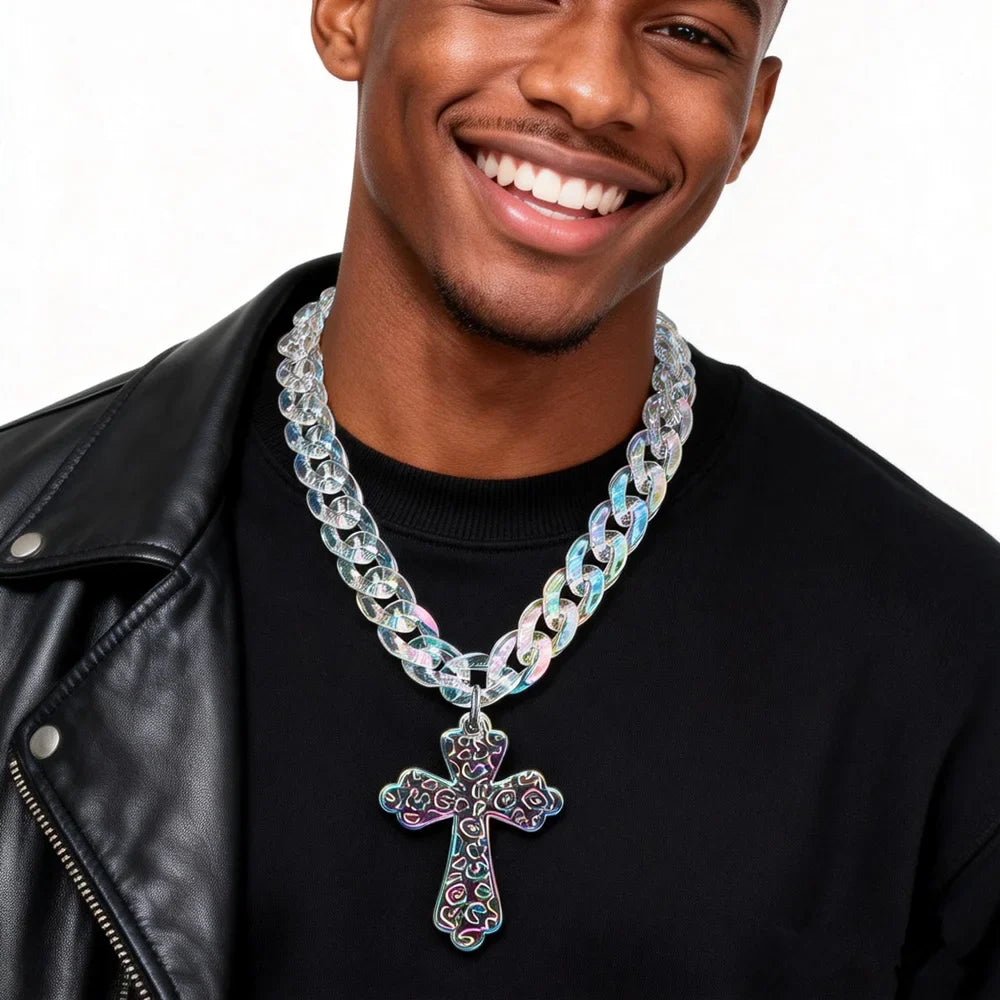 Flation Big Cross Pendant Chain Necklace 51cm