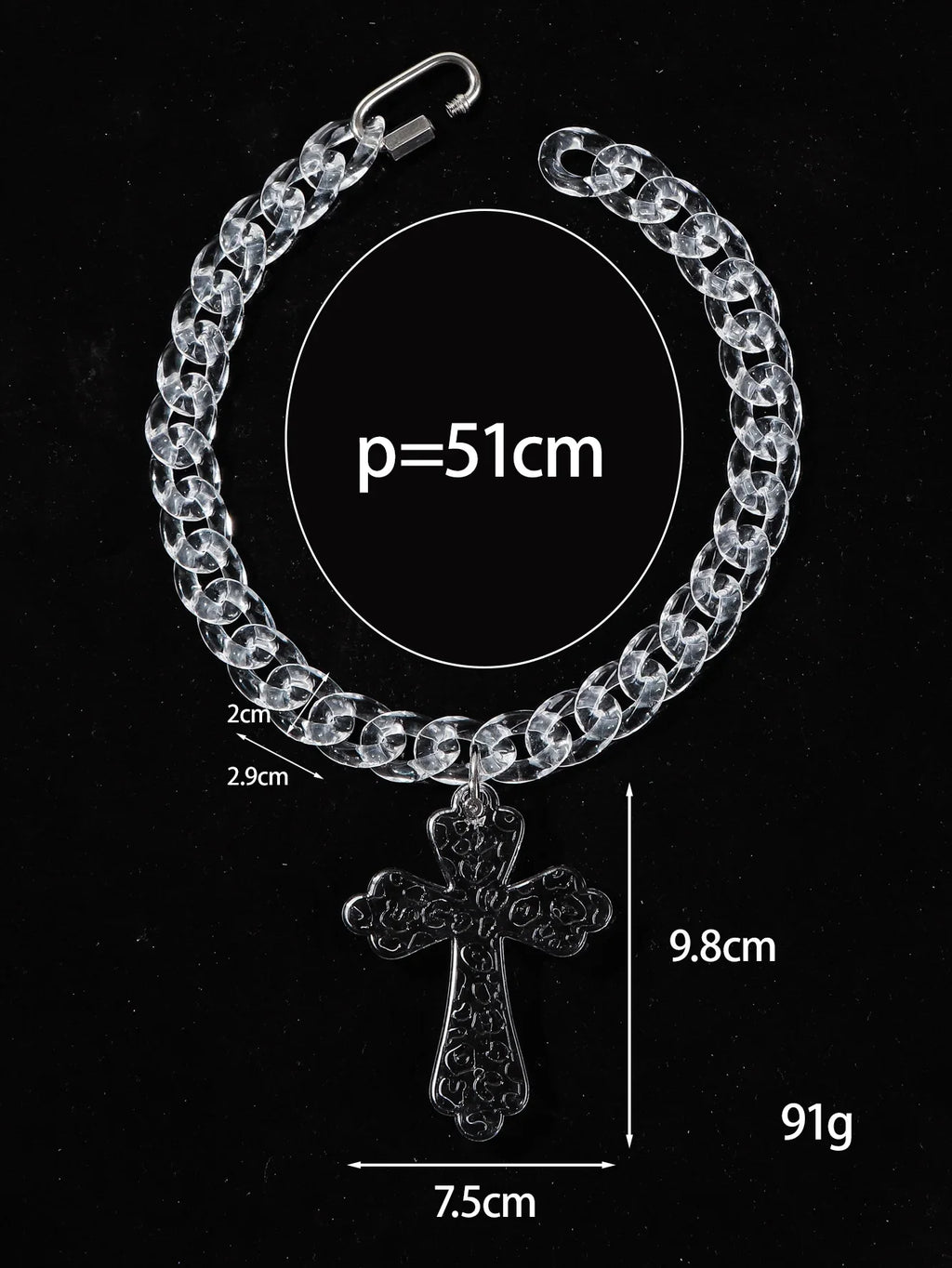 Flation Big Cross Pendant Chain Necklace 51cm