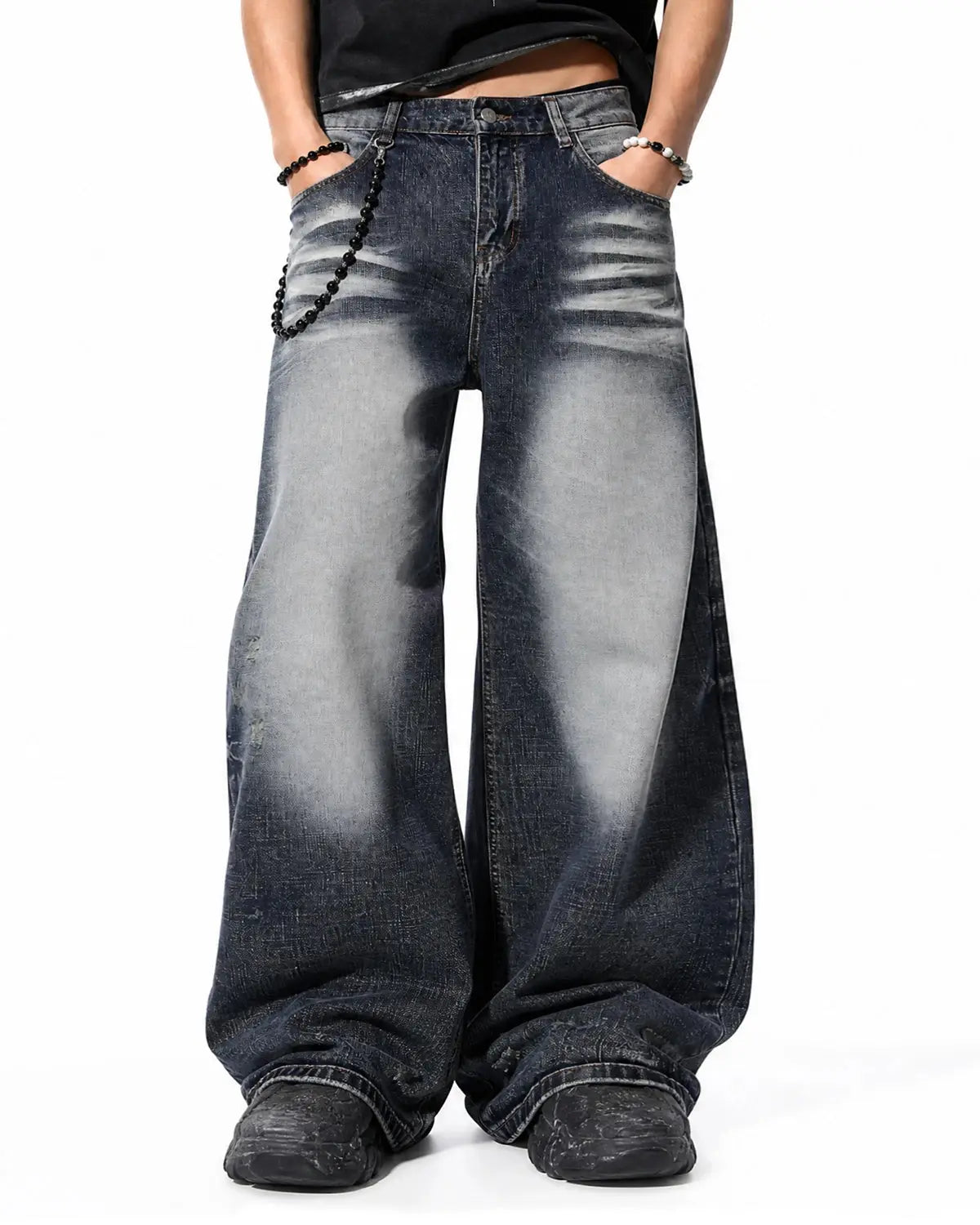 Faded Whisker Baggy Jeans | Flation Streetwear