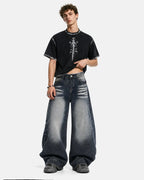 Faded Whisker Baggy Jeans | Flation Streetwear