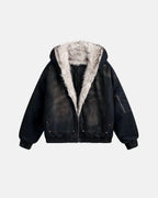 Faux Fur Lined Acid Wash Bomber Jacket | Flation Streetwear