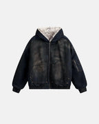 Faux Fur Lined Acid Wash Bomber Jacket | Flation Streetwear