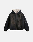 Faux Fur Lined Acid Wash Bomber Jacket | Flation Streetwear