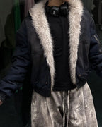 Faux Fur Lined Acid Wash Bomber Jacket | Flation Streetwear