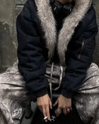 Faux Fur Lined Acid Wash Bomber Jacket | Flation Streetwear