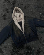 Faux Fur Lined Acid Wash Bomber Jacket | Flation Streetwear