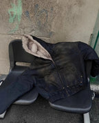 Faux Fur Lined Acid Wash Bomber Jacket | Flation Streetwear