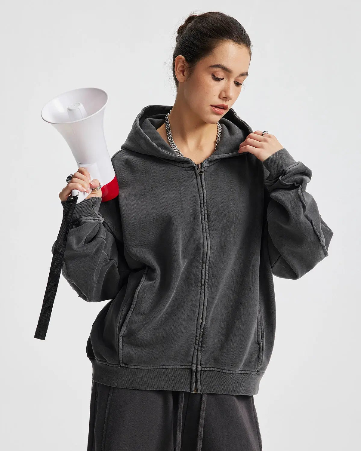Acid Wash Stitching Zip Up Hoodies | Flation Streetwear