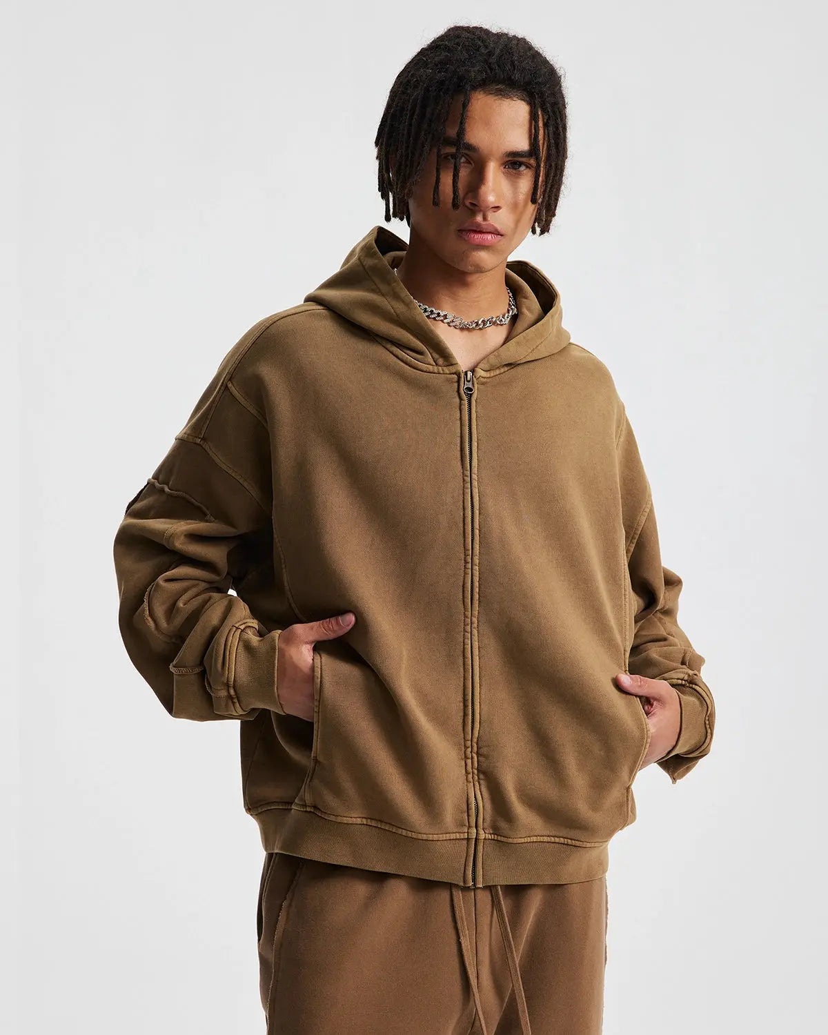 Acid Wash Stitching Zip Up Hoodies | Flation Streetwear