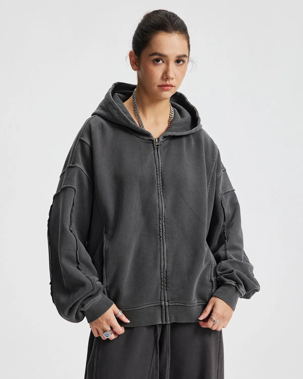 Acid Wash Stitching Zip Up Hoodies | Flation Streetwear