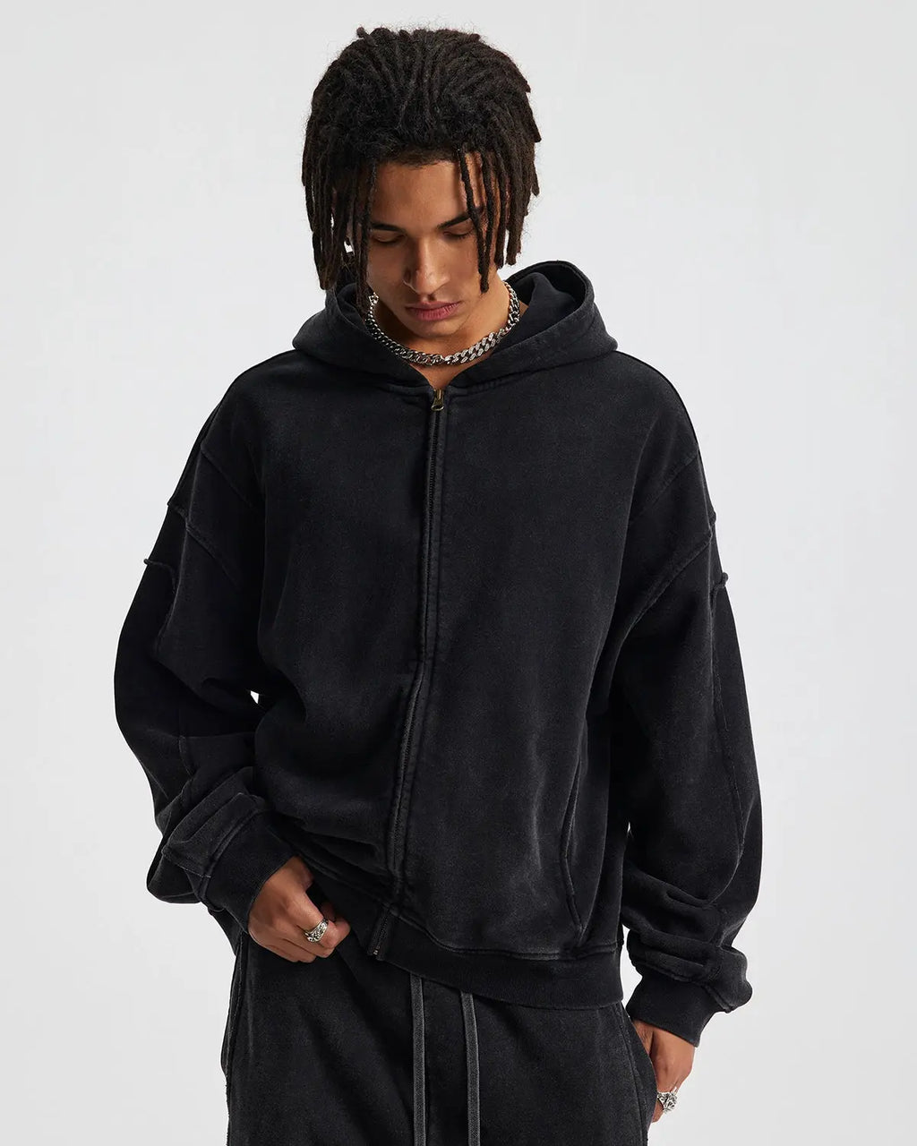 Acid Wash Stitching Zip Up Hoodies | Flation Streetwear