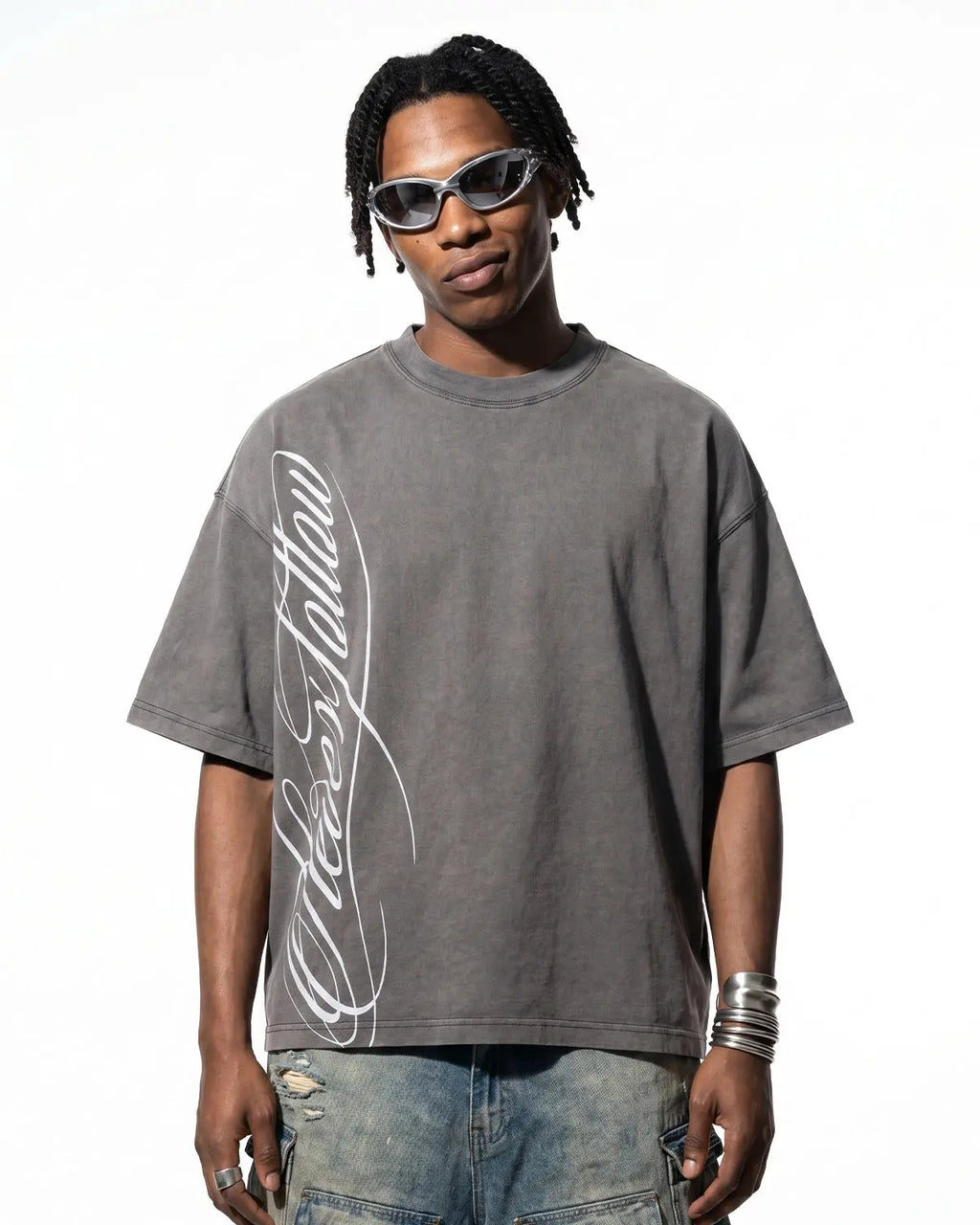 Boxy Script Graphic Washed T-Shirt | Flation Streetwear