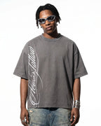 Boxy Script Graphic Washed T-Shirt | Flation Streetwear
