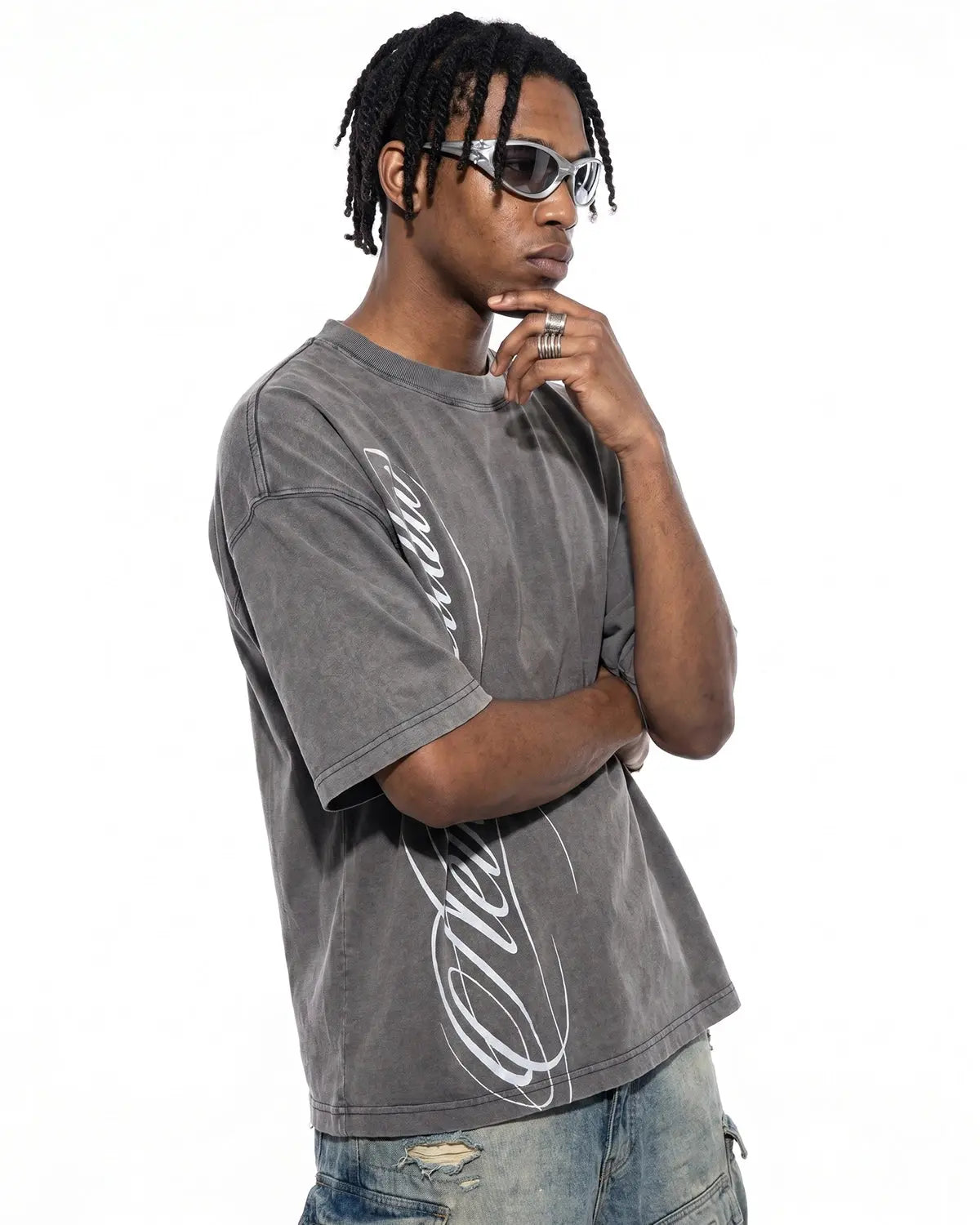 Boxy Script Graphic Washed T-Shirt | Flation Streetwear