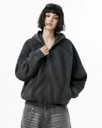 Snow Washed Raw Edge Boxy Zip Up Hoodie | Flation Streetwear