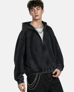 Snow Washed Raw Edge Boxy Zip Up Hoodie | Flation Streetwear