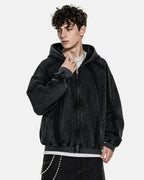Snow Washed Raw Edge Boxy Zip Up Hoodie | Flation Streetwear