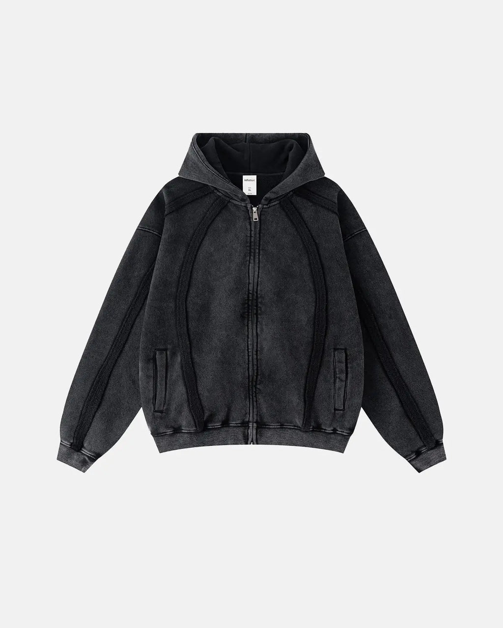 Snow Washed Raw Edge Boxy Zip Up Hoodie | Flation Streetwear