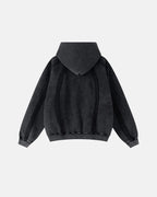 Snow Washed Raw Edge Boxy Zip Up Hoodie | Flation Streetwear