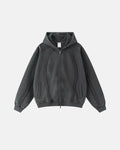 Snow Washed Raw Edge Boxy Zip Up Hoodie | Flation Streetwear