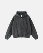 Snow Washed Raw Edge Boxy Zip Up Hoodie | Flation Streetwear