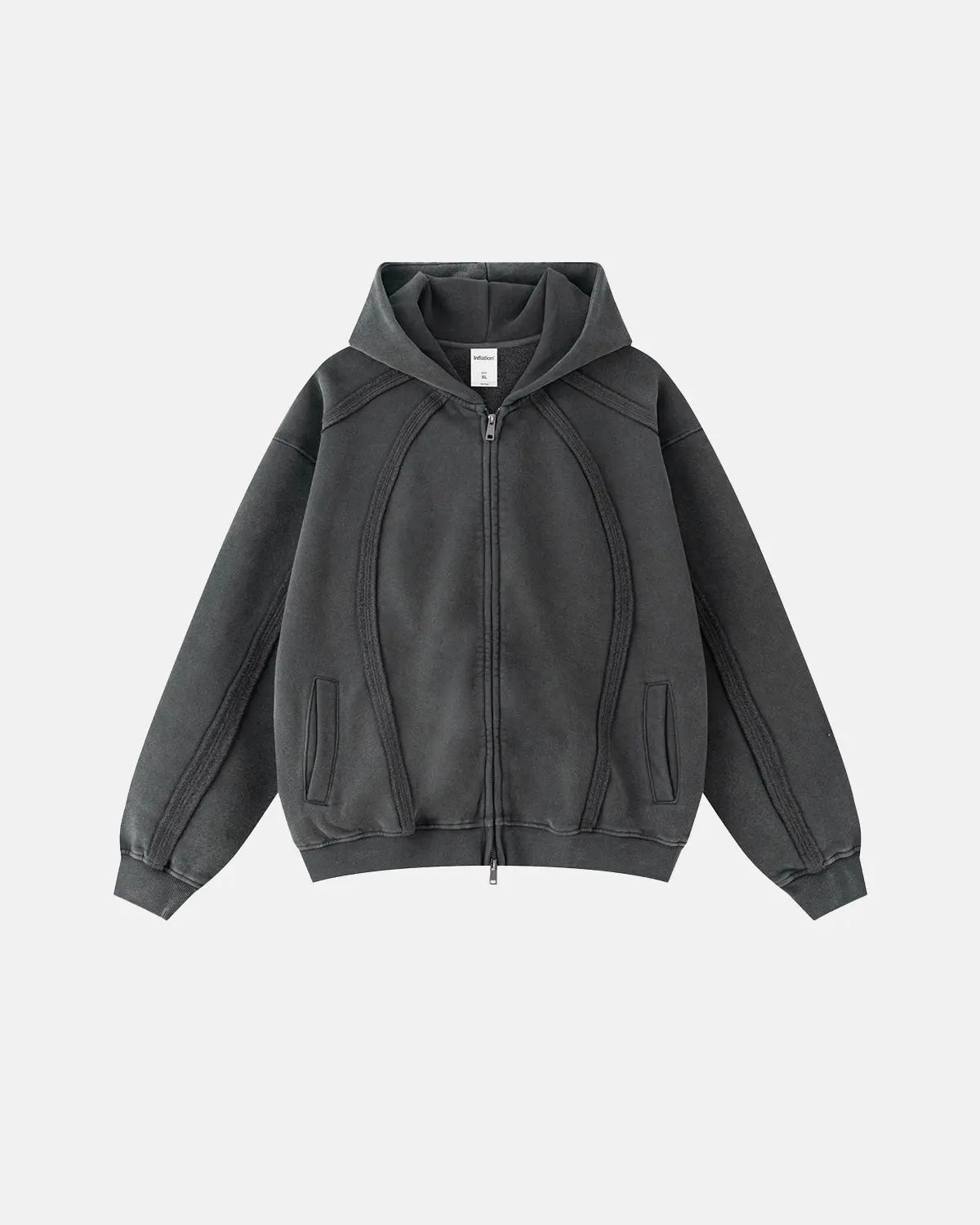 Snow Washed Raw Edge Boxy Zip Up Hoodie | Flation Streetwear