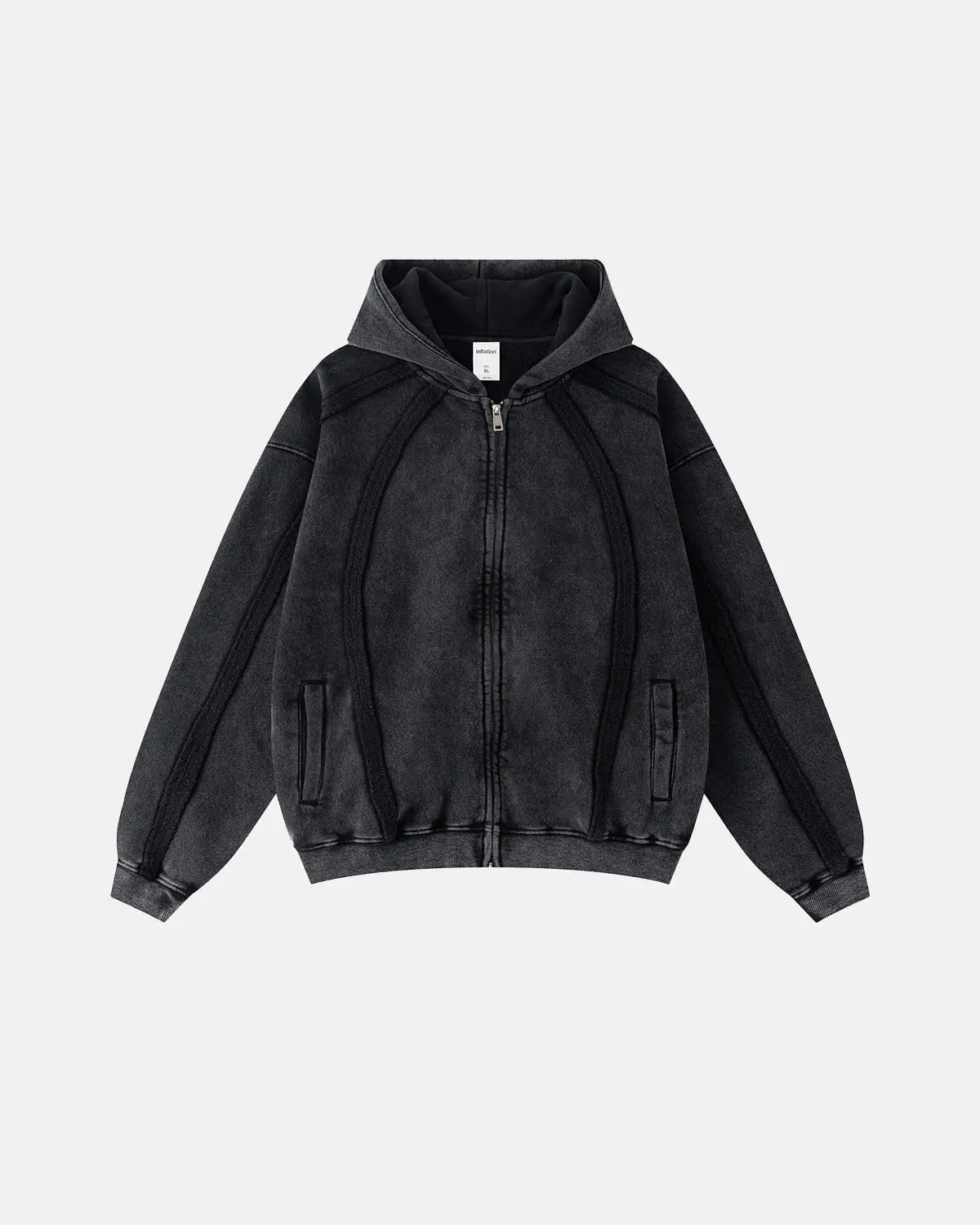 Snow Washed Raw Edge Boxy Zip Up Hoodie | Flation Streetwear