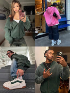 Flation Washed Distressed Fleece Zip Up Hoodies