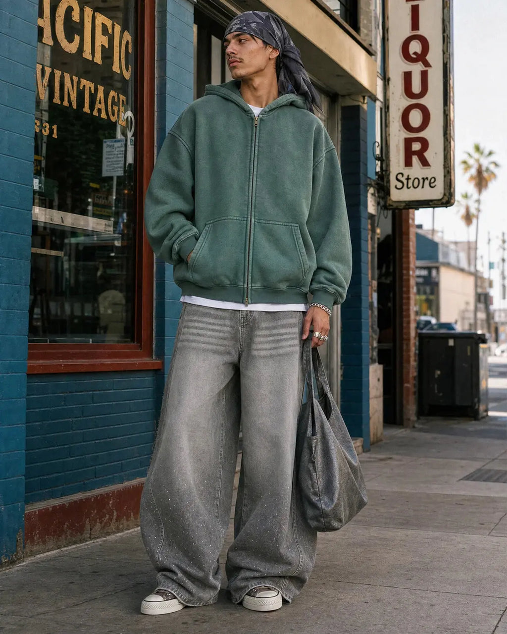 Flation Washed Distressed Fleece Zip Up Hoodies