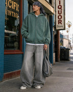 Flation Washed Distressed Fleece Zip Up Hoodies