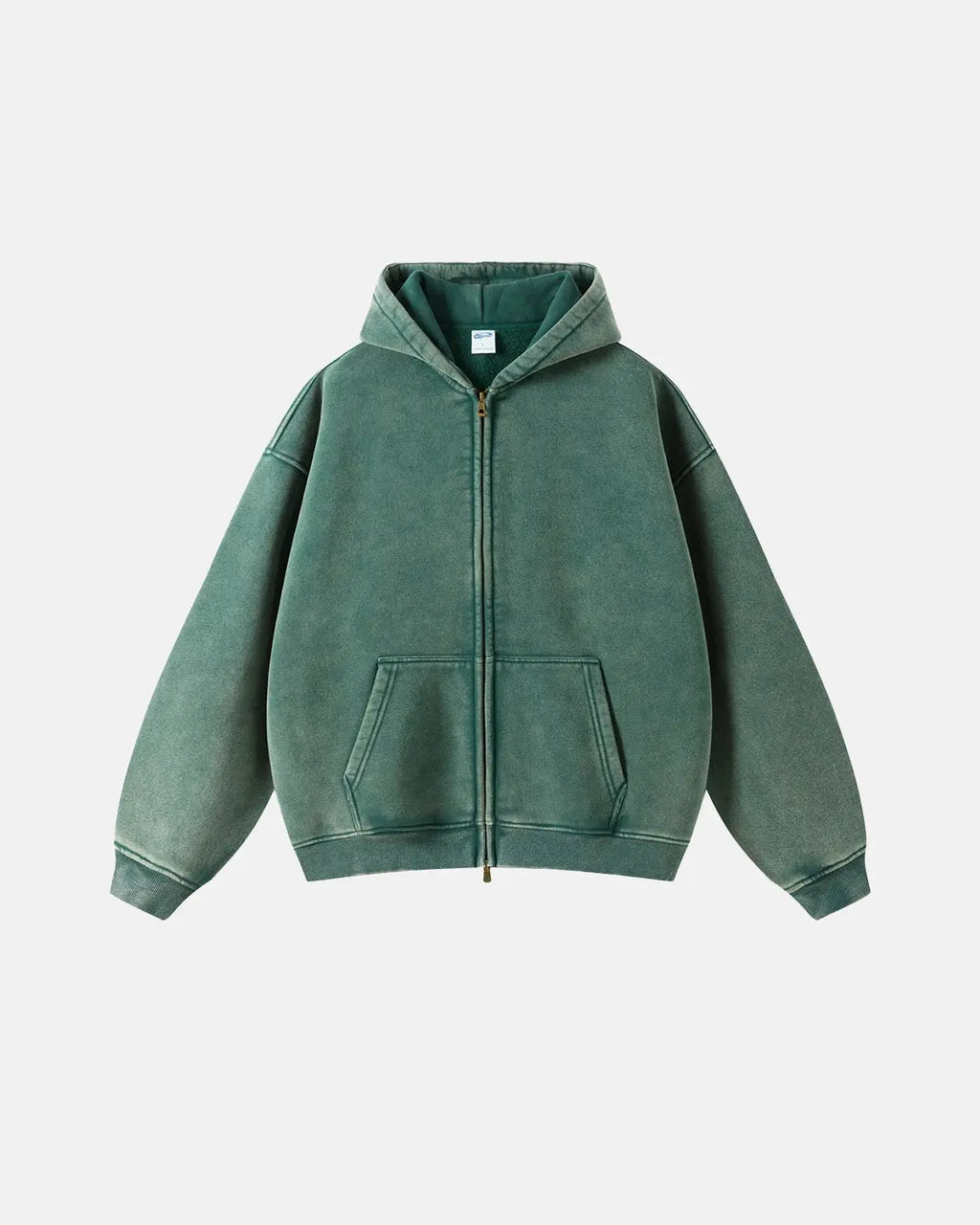 Flation Washed Distressed Fleece Zip Up Hoodies