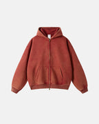 Flation Washed Distressed Fleece Zip Up Hoodies